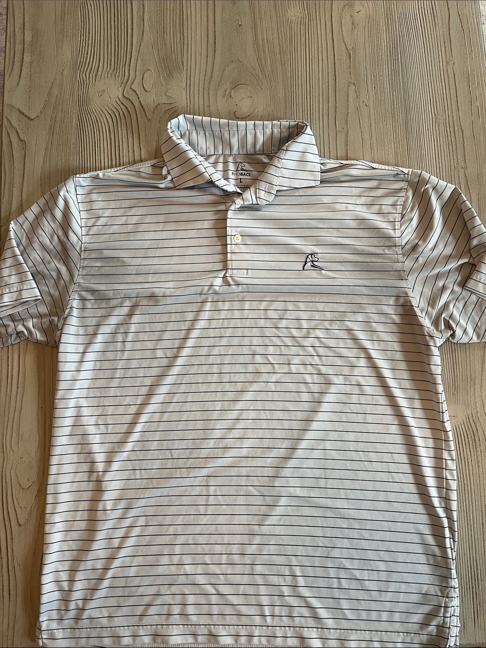 Rhoback Men's size large White Stripe Polo Shirt performance stretch athletic